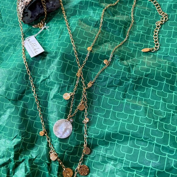 Ettika Layered Gold Coin & Shell Disc Necklace Set – 18kt Plated, Chic & Dainty - Picture 4 of 6